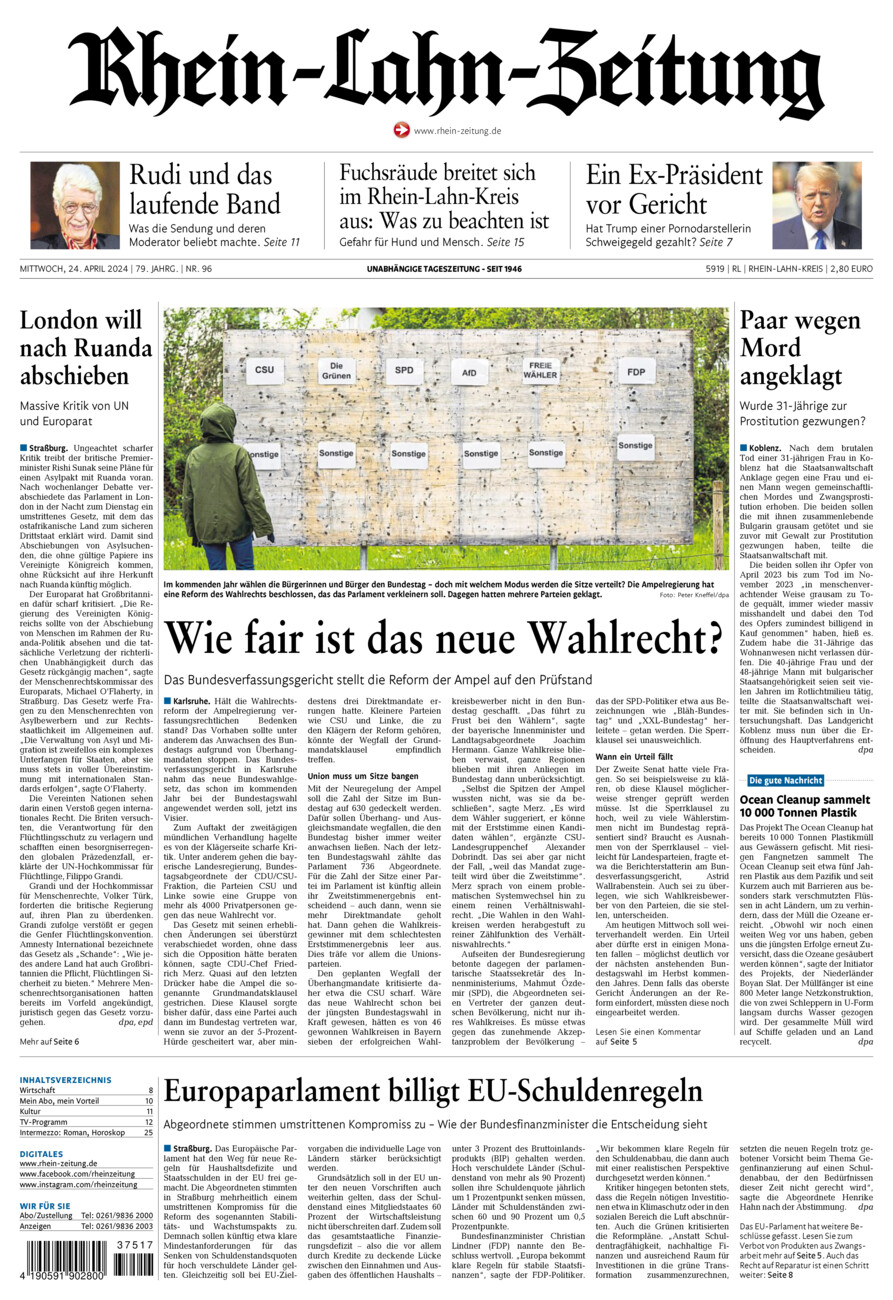 Rhein-Lahn-Zeitung vom Mittwoch, 24.04.2024