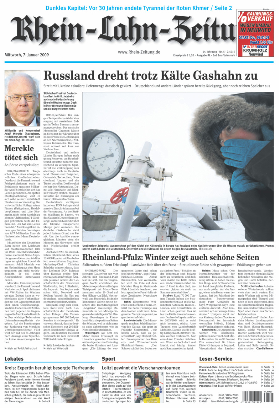 Rhein-Lahn-Zeitung vom Mittwoch, 07.01.2009