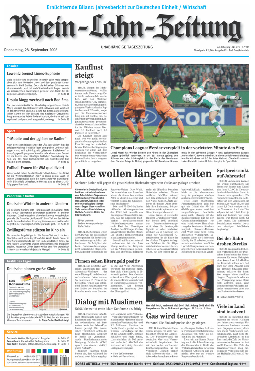 Rhein-Lahn-Zeitung vom Donnerstag, 28.09.2006