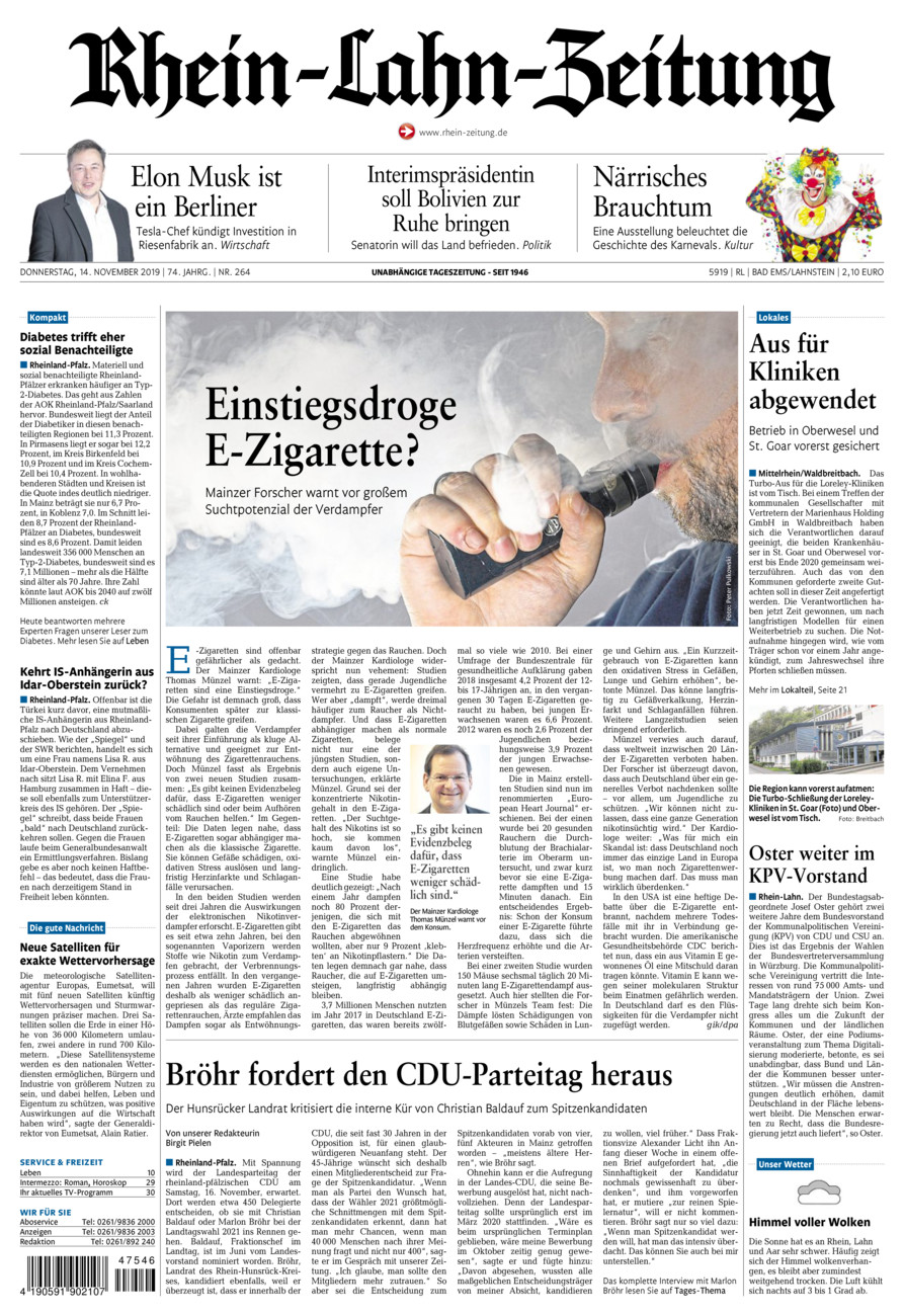 Rhein-Lahn-Zeitung vom Donnerstag, 14.11.2019