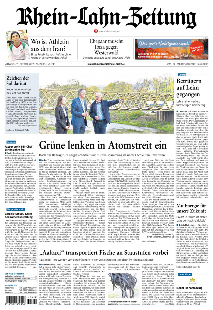 Rhein-Lahn-Zeitung vom Mittwoch, 19.10.2022