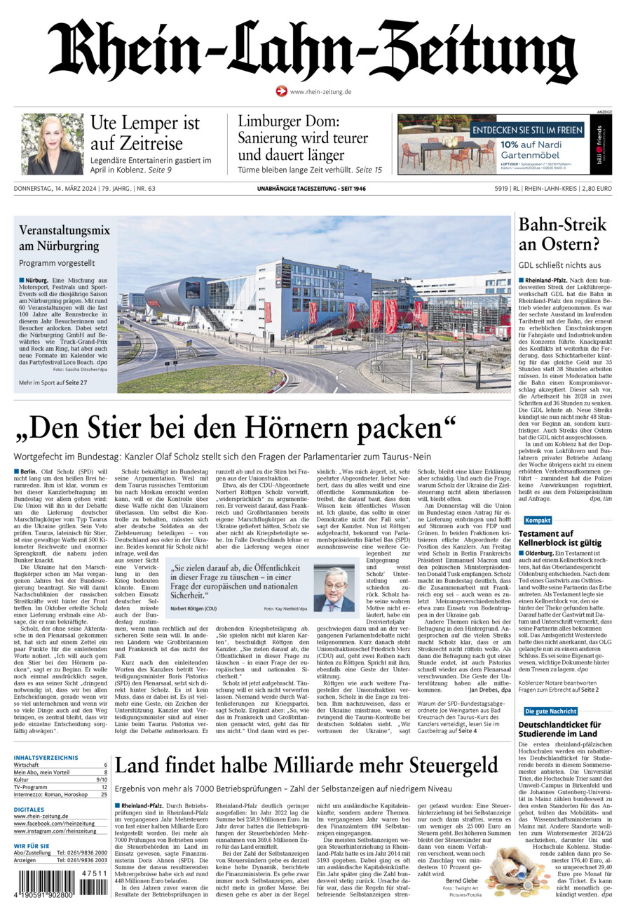 Rhein-Lahn-Zeitung vom Donnerstag, 14.03.2024