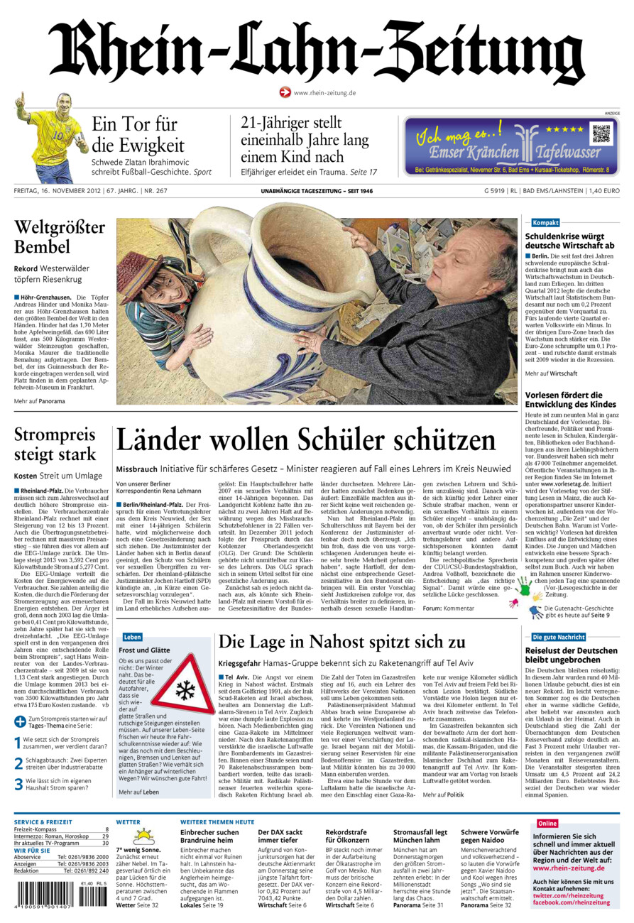 Rhein-Lahn-Zeitung vom Freitag, 16.11.2012