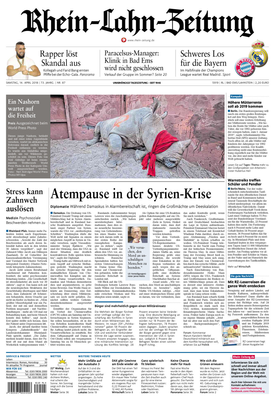 Rhein-Lahn-Zeitung vom Samstag, 14.04.2018