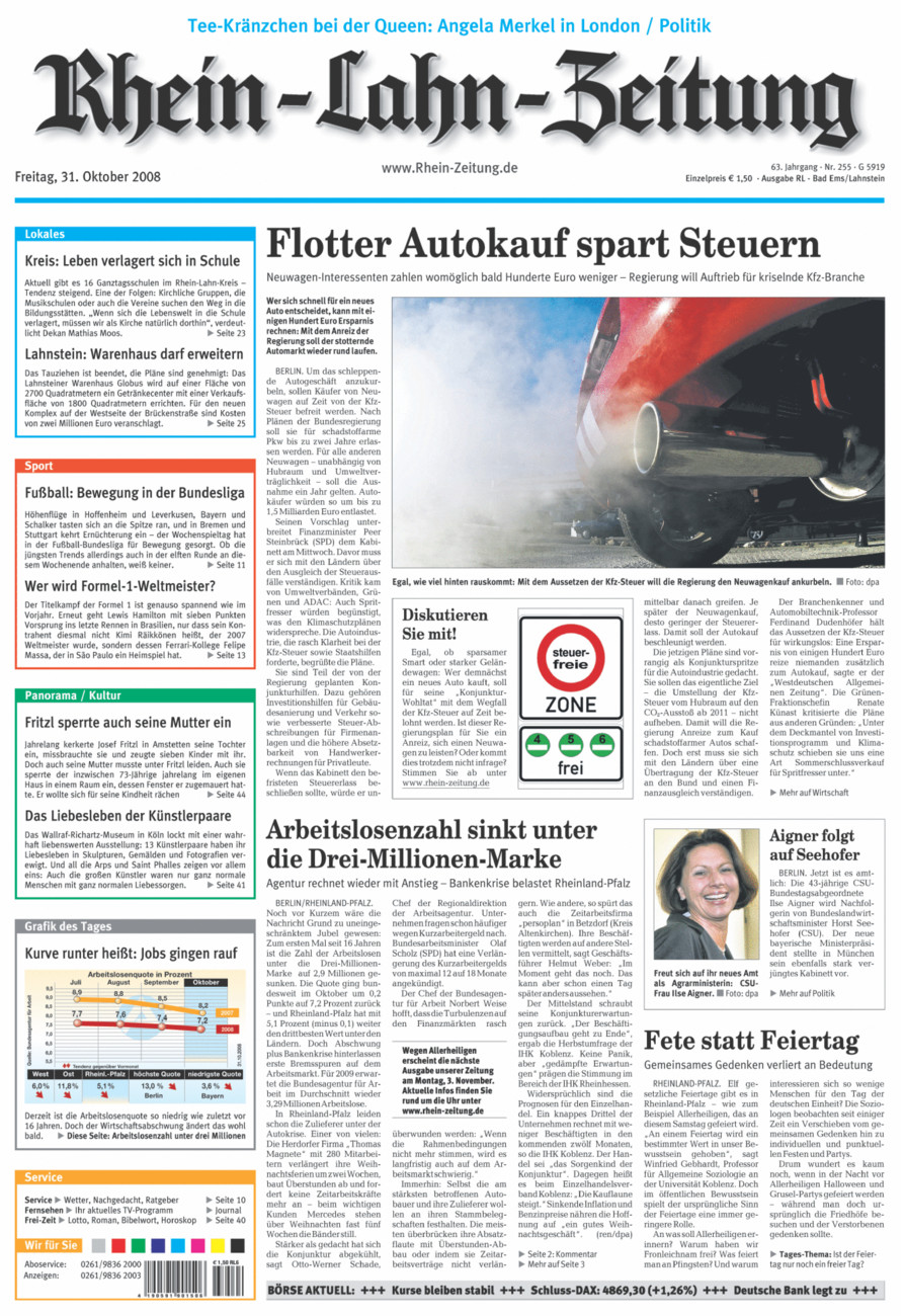 Rhein-Lahn-Zeitung vom Freitag, 31.10.2008