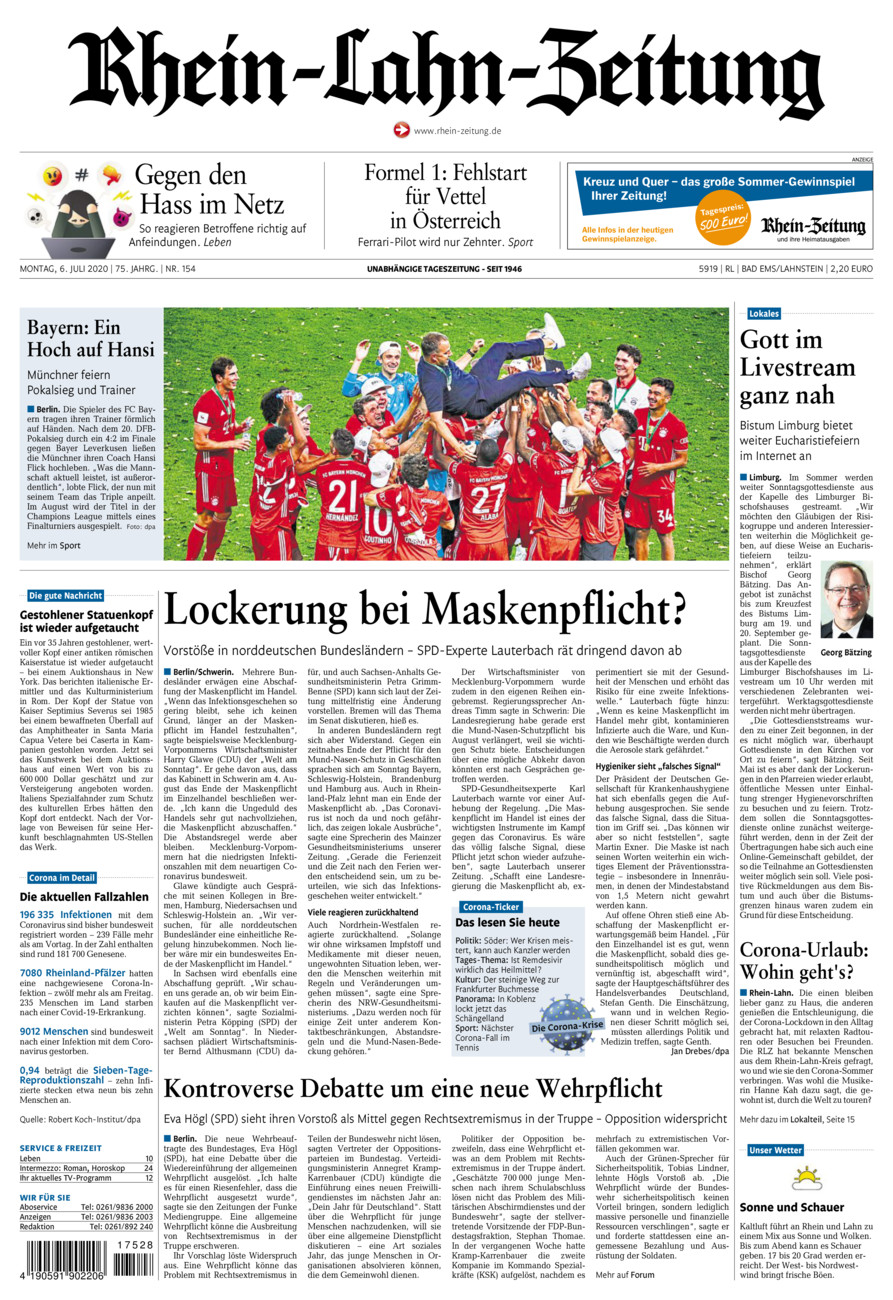 Rhein-Lahn-Zeitung vom Montag, 06.07.2020