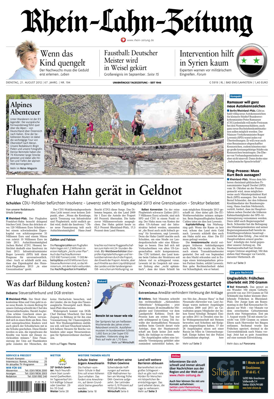 Rhein-Lahn-Zeitung vom Dienstag, 21.08.2012