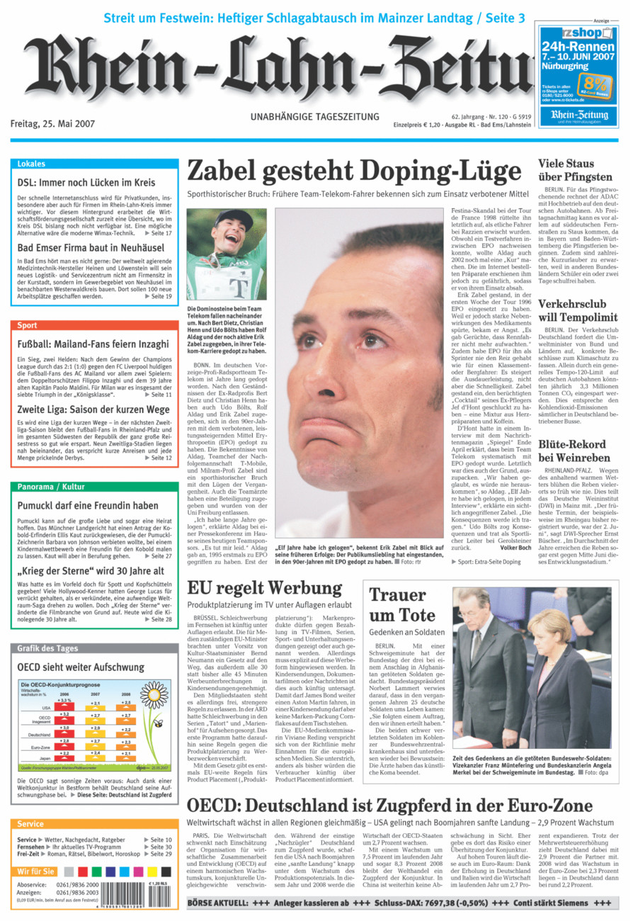 Rhein-Lahn-Zeitung vom Freitag, 25.05.2007
