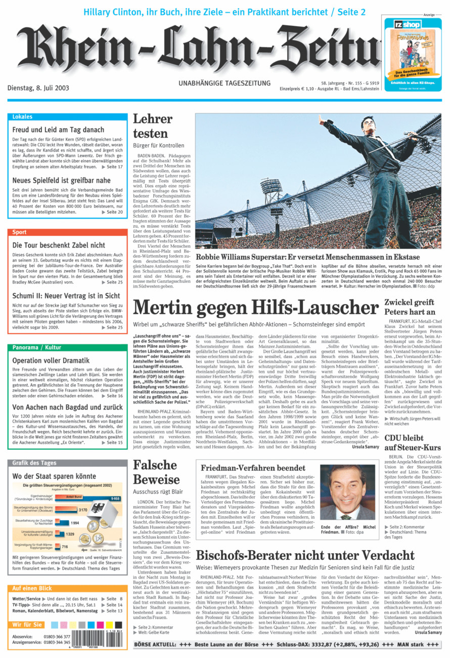 Rhein-Lahn-Zeitung vom Dienstag, 08.07.2003