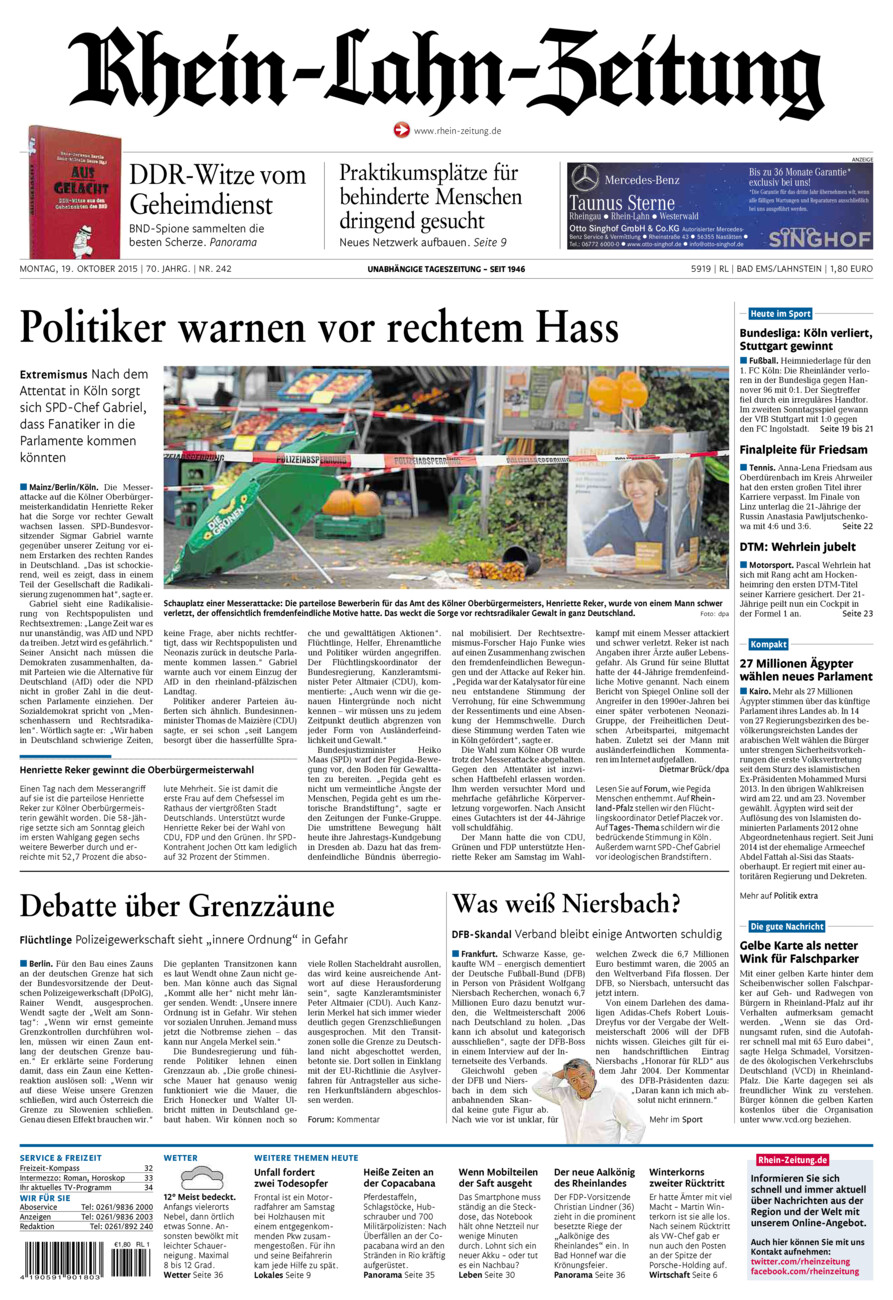 Rhein-Lahn-Zeitung vom Montag, 19.10.2015
