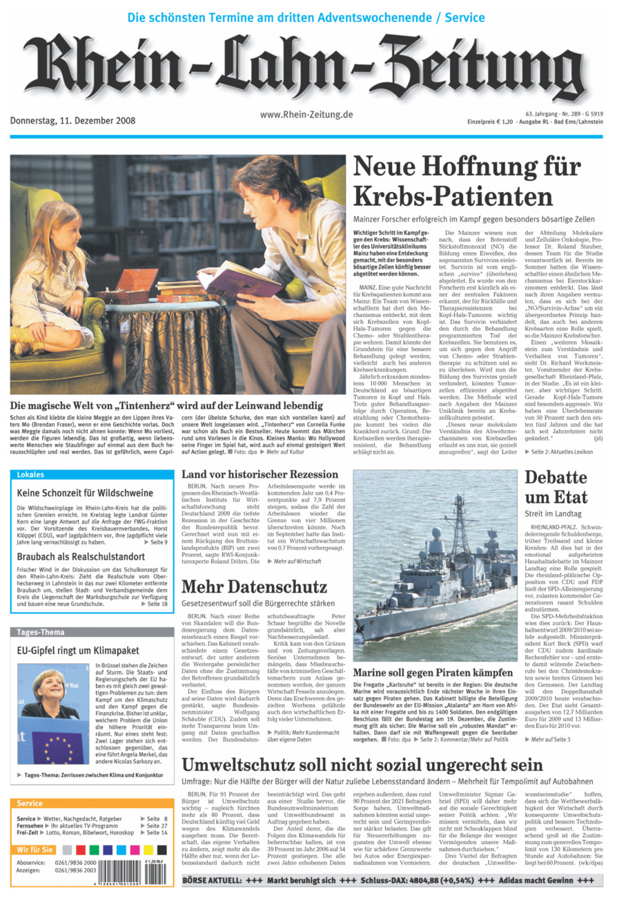 Rhein-Lahn-Zeitung vom Donnerstag, 11.12.2008