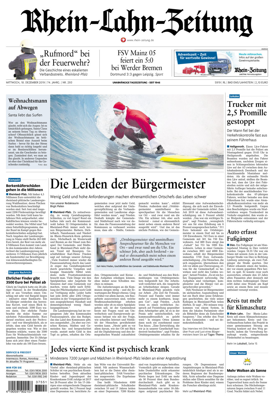 Rhein-Lahn-Zeitung vom Mittwoch, 18.12.2019