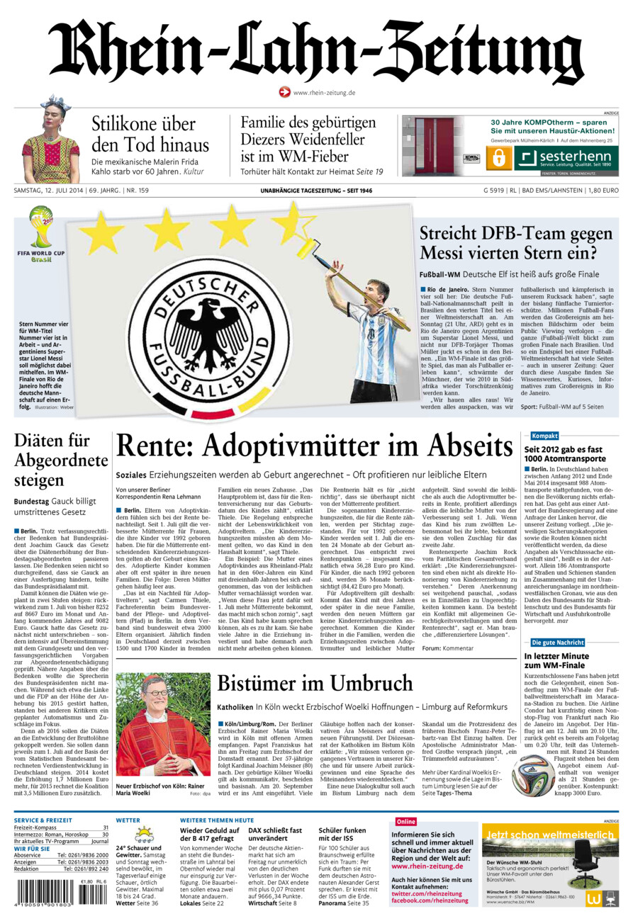 Rhein-Lahn-Zeitung vom Samstag, 12.07.2014