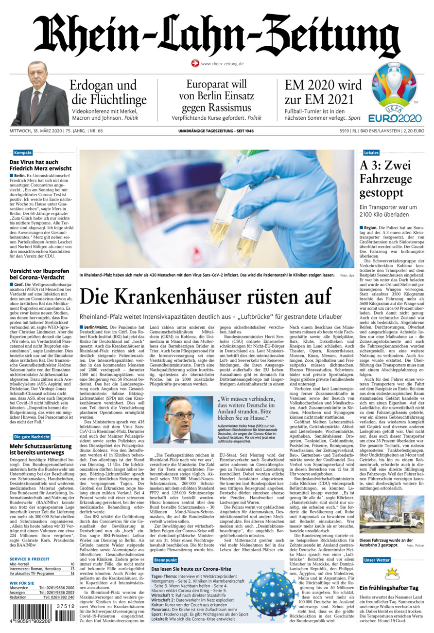 Rhein-Lahn-Zeitung vom Mittwoch, 18.03.2020