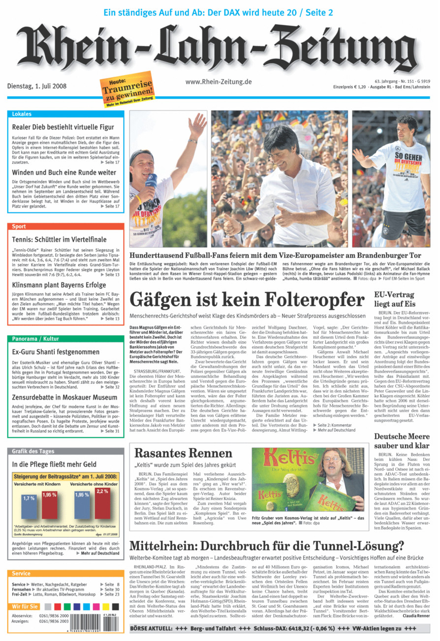 Rhein-Lahn-Zeitung vom Dienstag, 01.07.2008