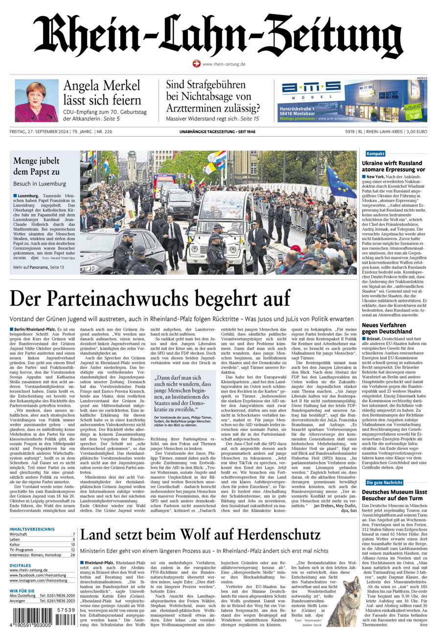 Rhein-Lahn-Zeitung vom Freitag, 27.09.2024