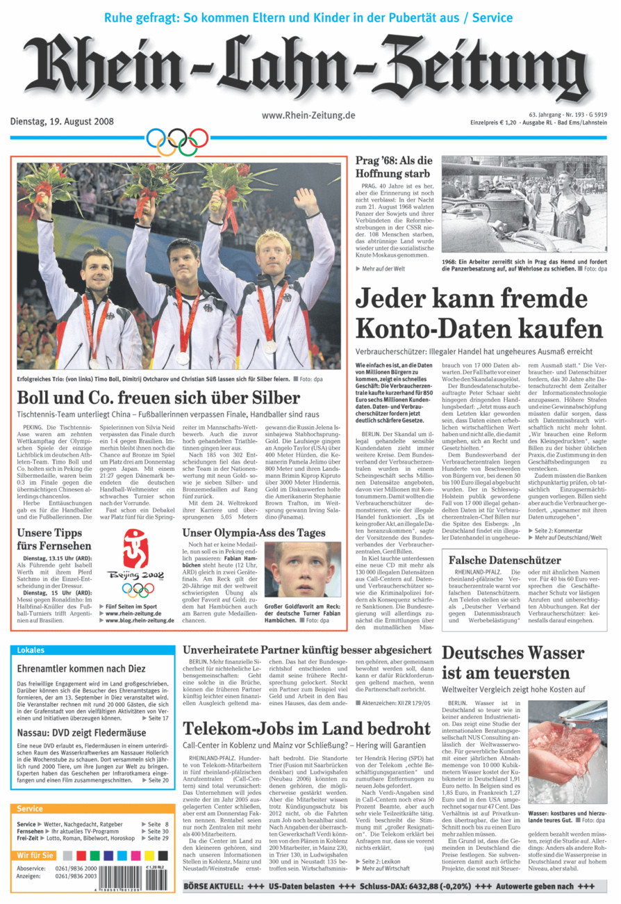Rhein-Lahn-Zeitung vom Dienstag, 19.08.2008