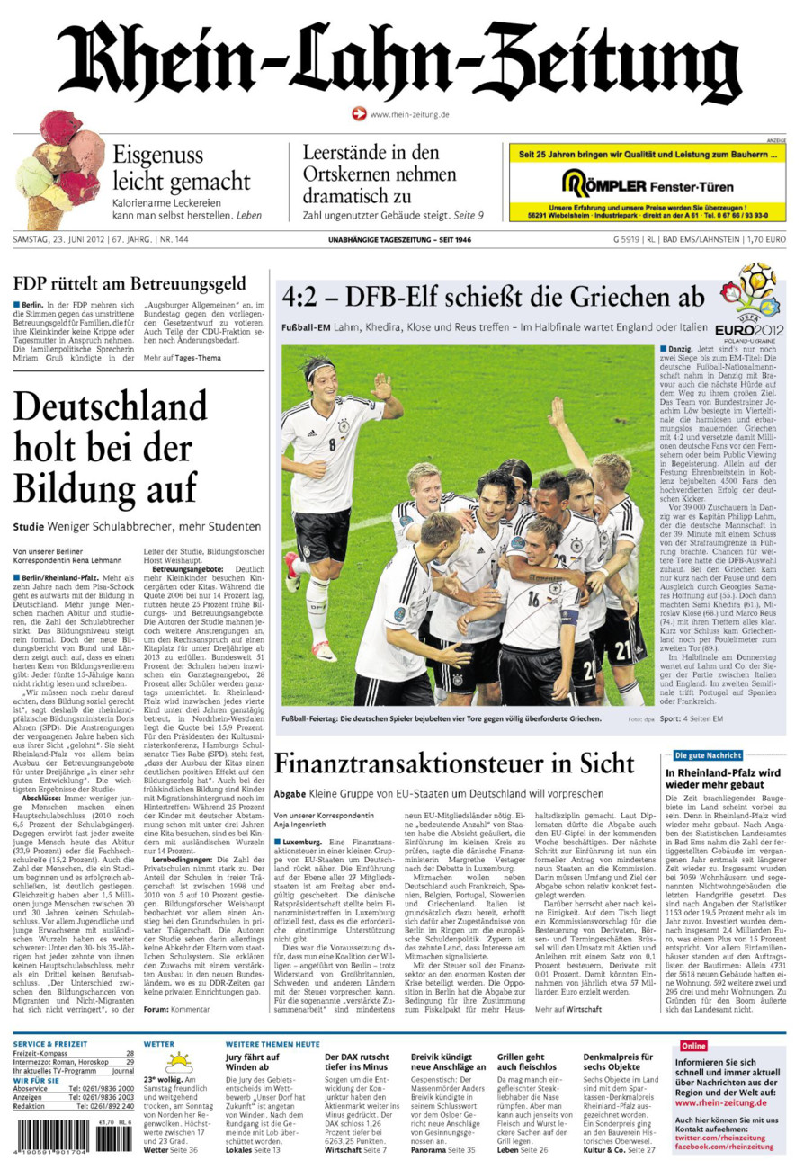 Rhein-Lahn-Zeitung vom Samstag, 23.06.2012