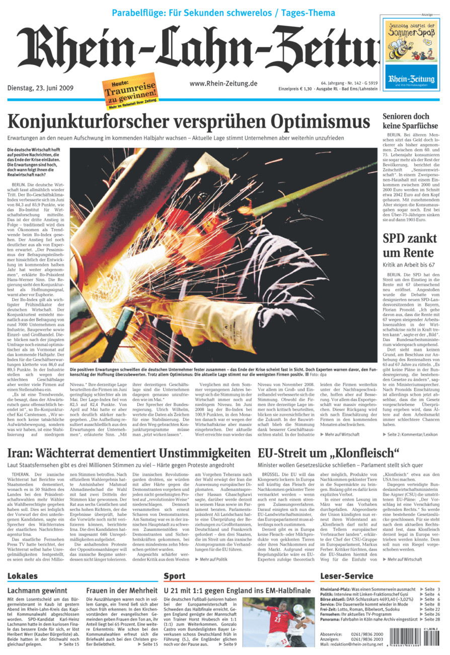 Rhein-Lahn-Zeitung vom Dienstag, 23.06.2009