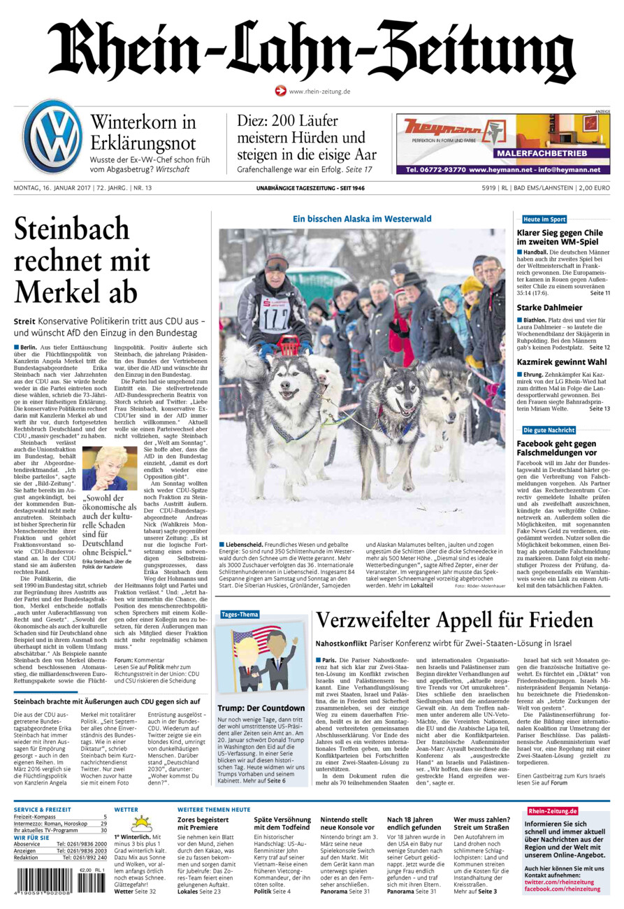 Rhein-Lahn-Zeitung vom Montag, 16.01.2017