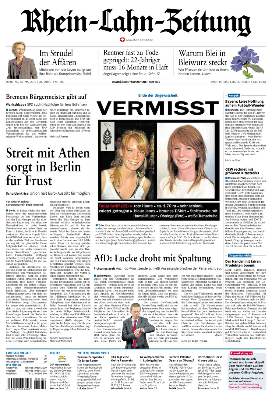 Rhein-Lahn-Zeitung vom Dienstag, 12.05.2015