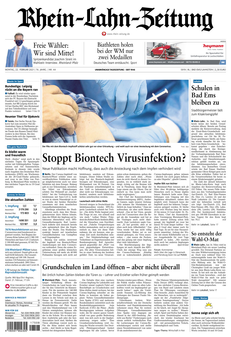 Rhein-Lahn-Zeitung vom Montag, 22.02.2021