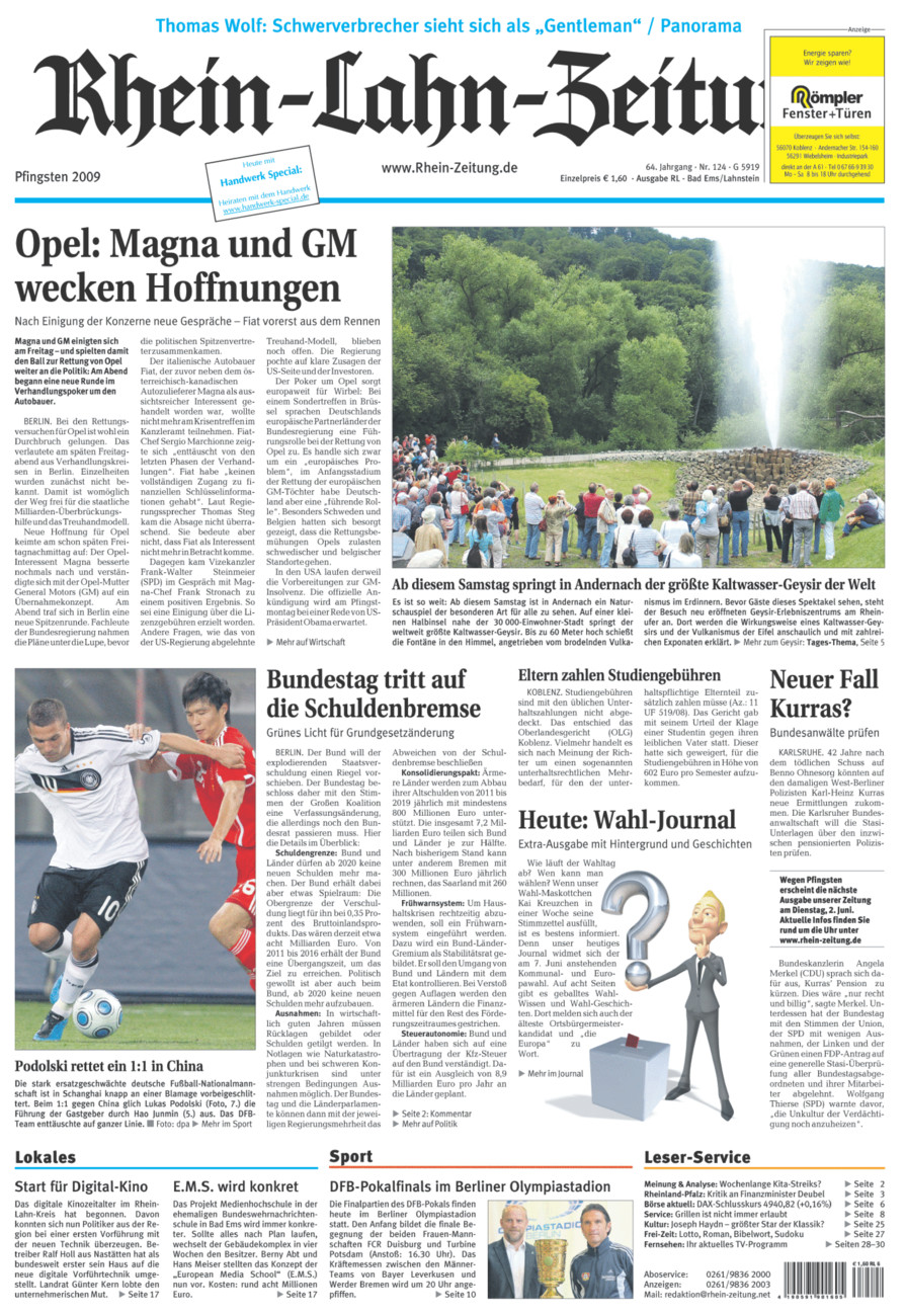 Rhein-Lahn-Zeitung vom Samstag, 30.05.2009