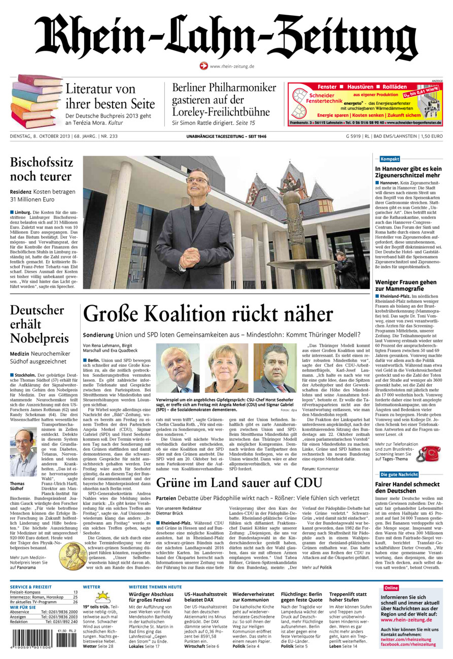 Rhein-Lahn-Zeitung vom Dienstag, 08.10.2013