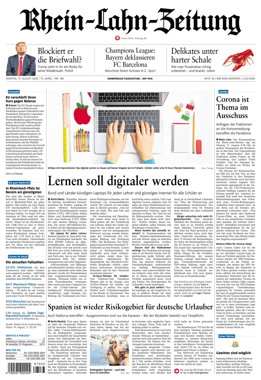 Rhein-Lahn-Zeitung vom Samstag, 15.08.2020