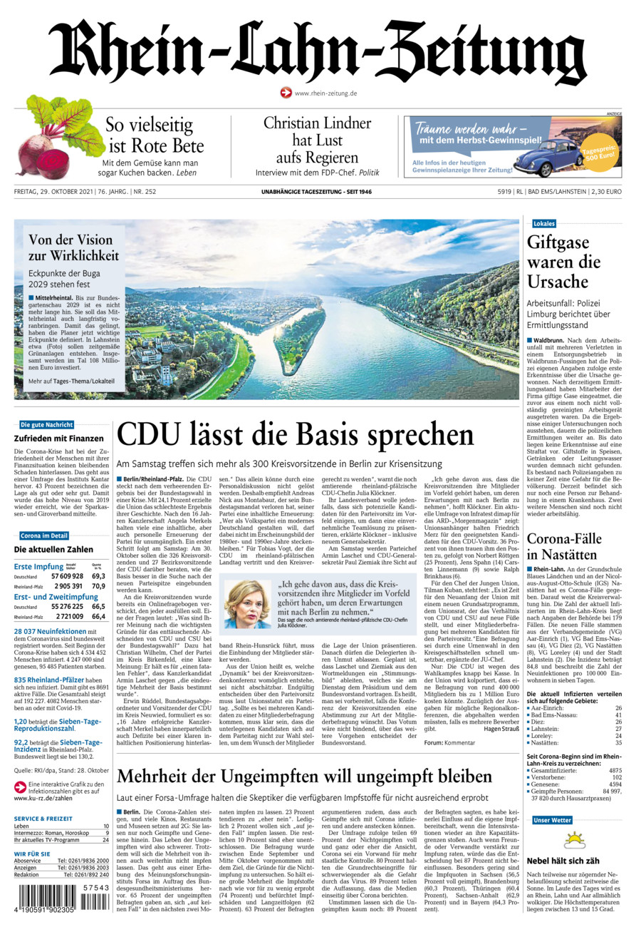 Rhein-Lahn-Zeitung vom Freitag, 29.10.2021