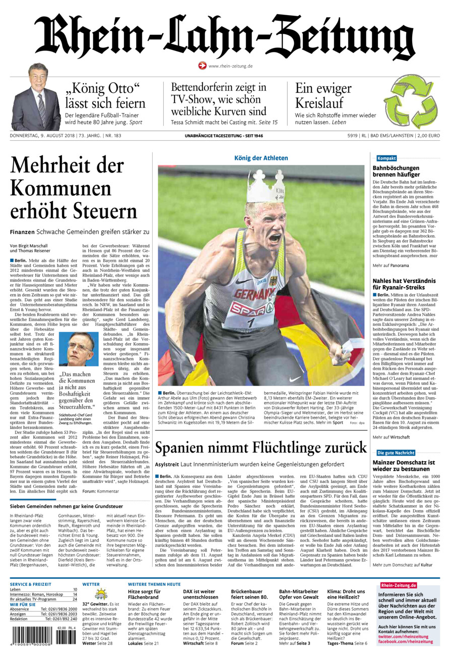 Rhein-Lahn-Zeitung vom Donnerstag, 09.08.2018