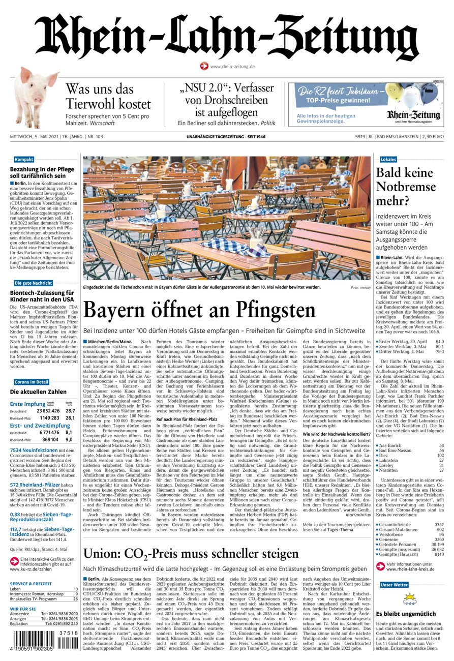 Rhein-Lahn-Zeitung vom Mittwoch, 05.05.2021