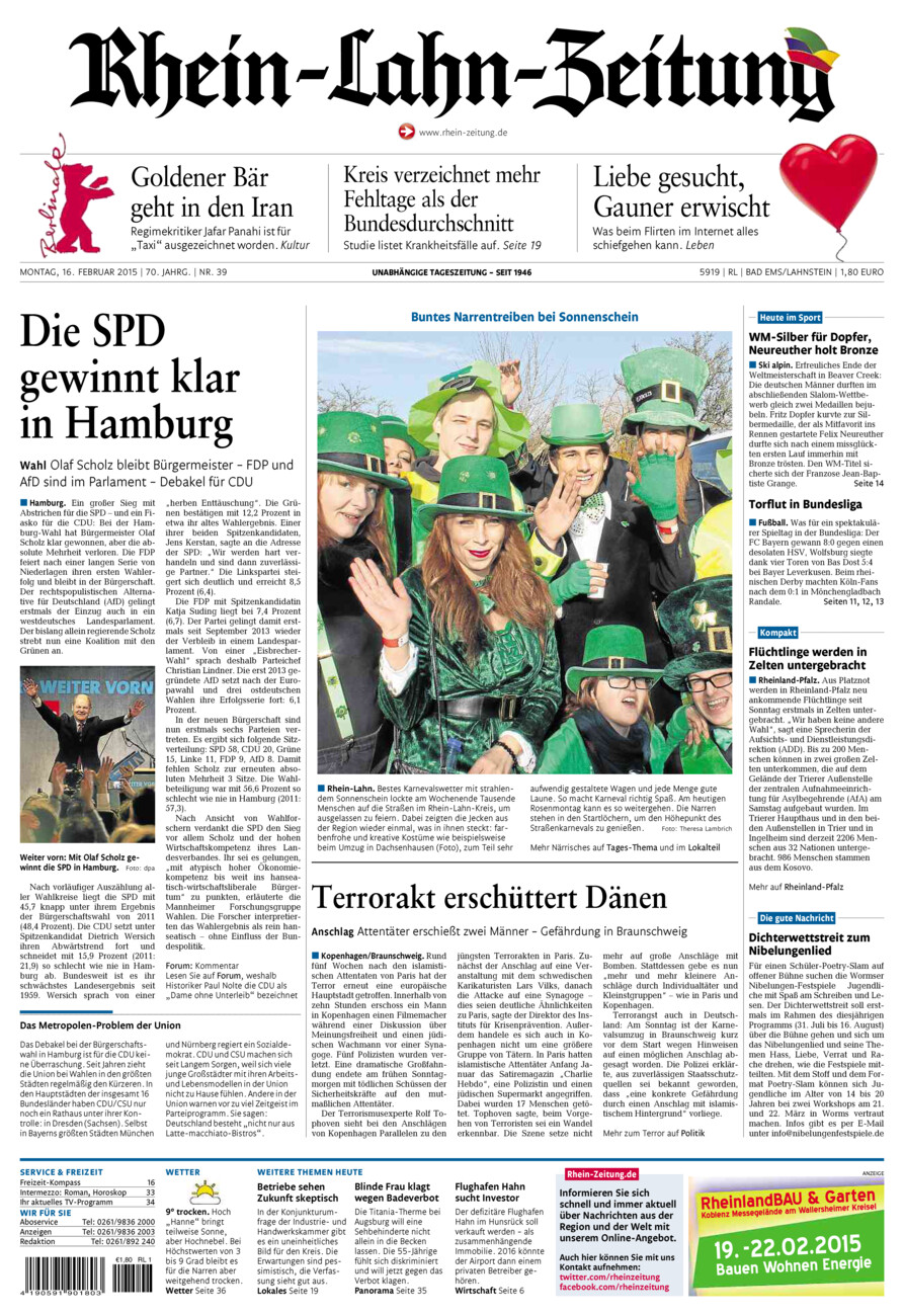 Rhein-Lahn-Zeitung vom Montag, 16.02.2015