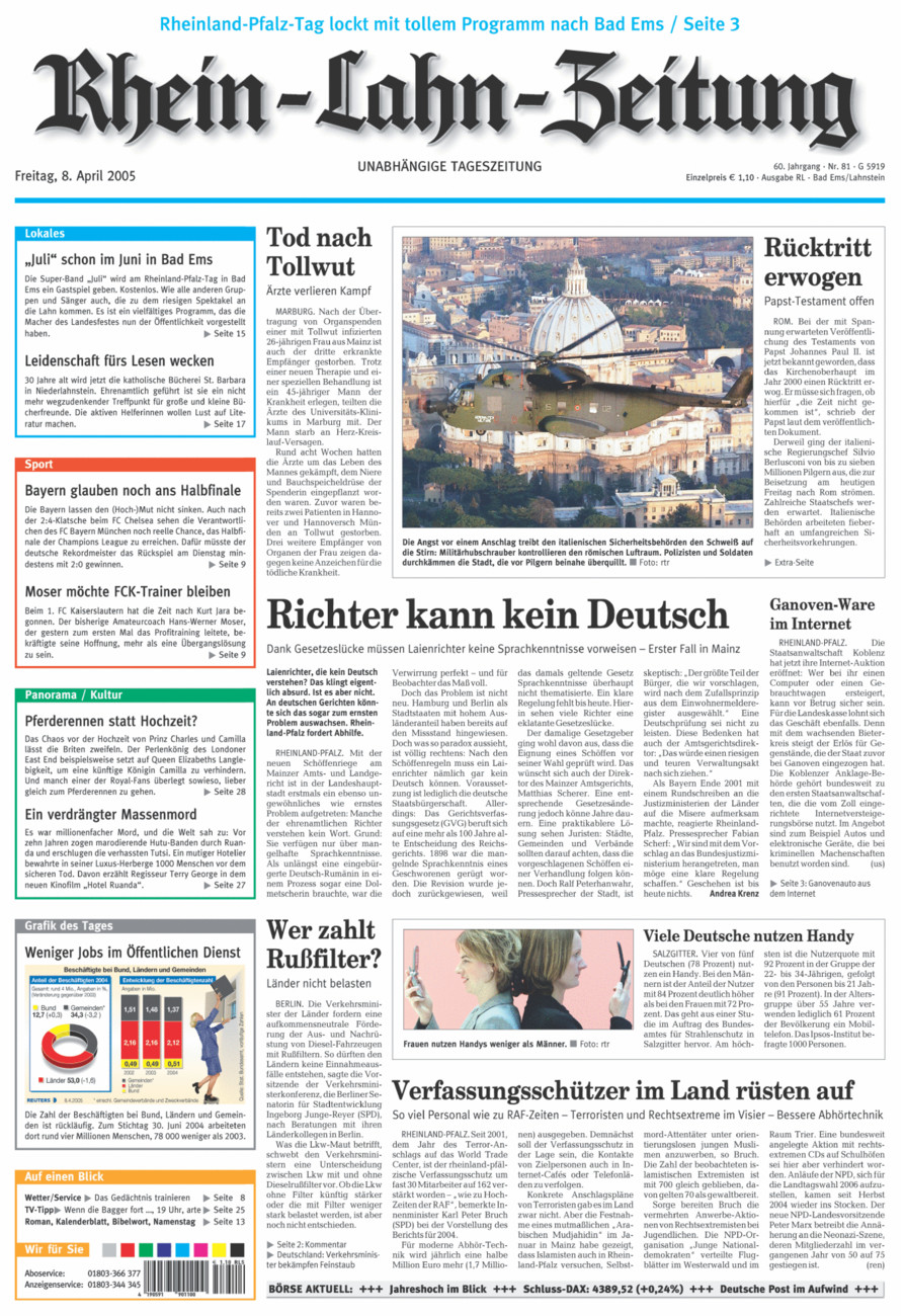 Rhein-Lahn-Zeitung vom Freitag, 08.04.2005