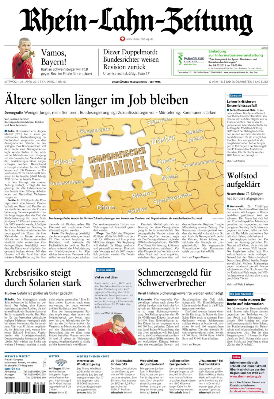 Rhein-Lahn-Zeitung vom Mittwoch, 25.04.2012