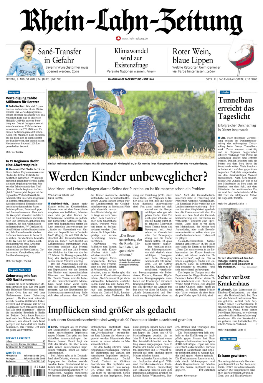 Rhein-Lahn-Zeitung vom Freitag, 09.08.2019