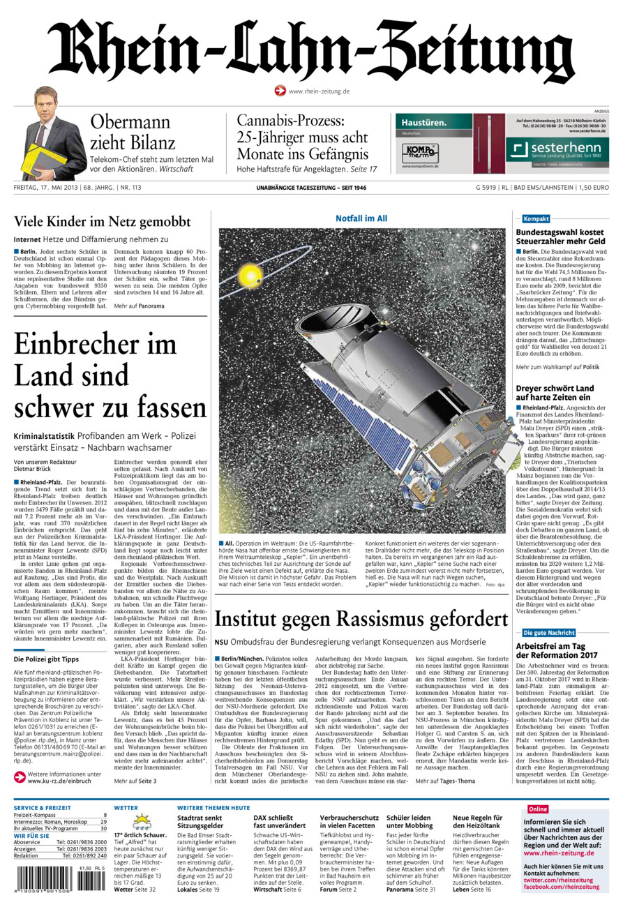 Rhein-Lahn-Zeitung vom Freitag, 17.05.2013