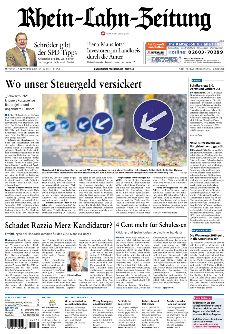 Rhein-Lahn-Zeitung vom Mittwoch, 07.11.2018