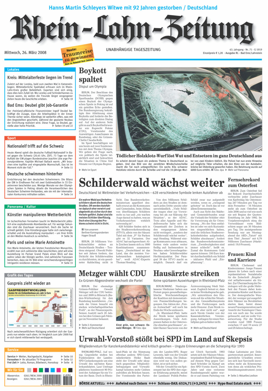 Rhein-Lahn-Zeitung vom Mittwoch, 26.03.2008
