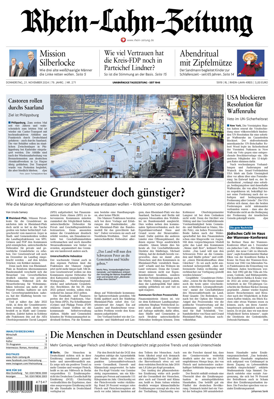 Rhein-Lahn-Zeitung vom Donnerstag, 21.11.2024