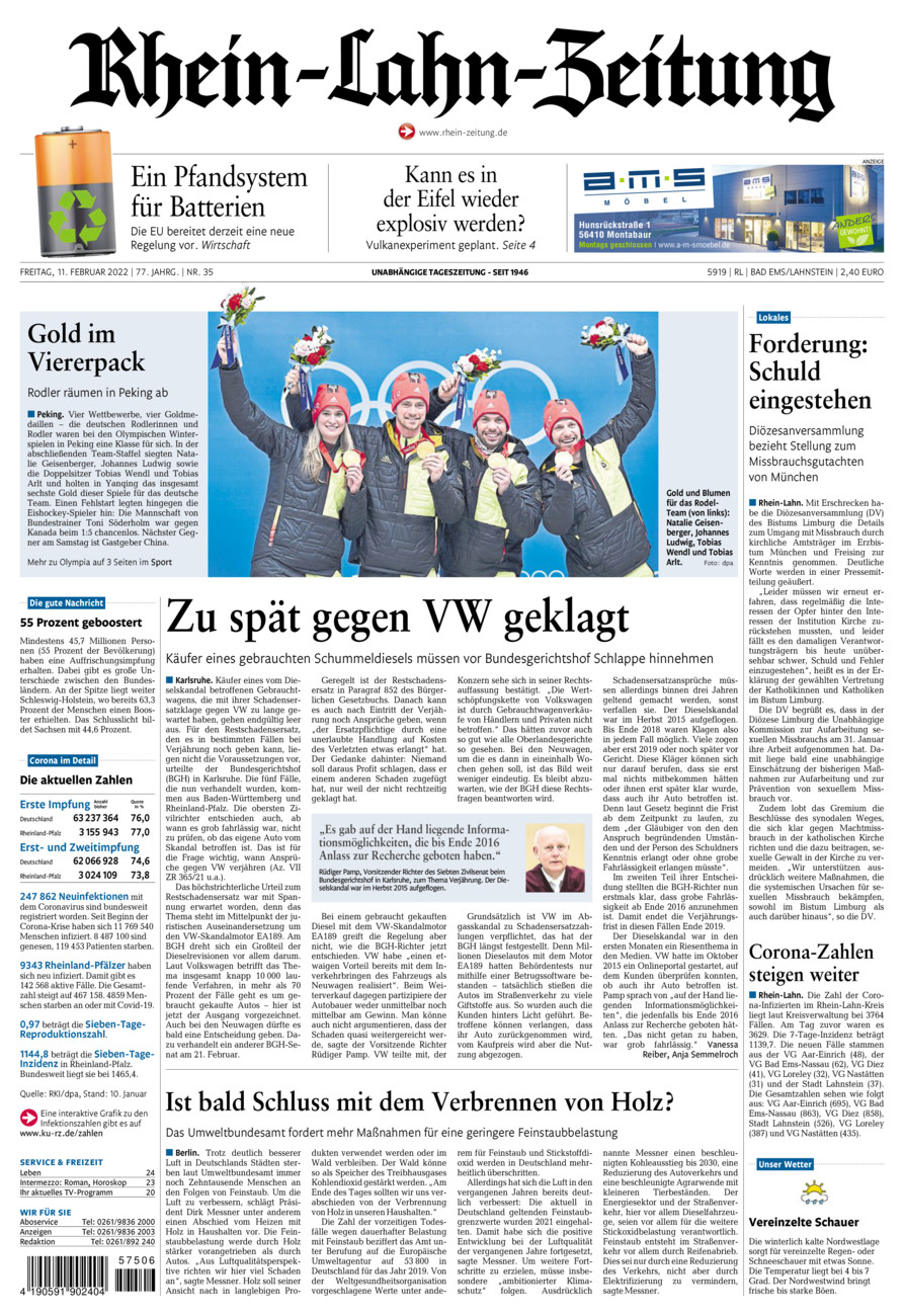Rhein-Lahn-Zeitung vom Freitag, 11.02.2022