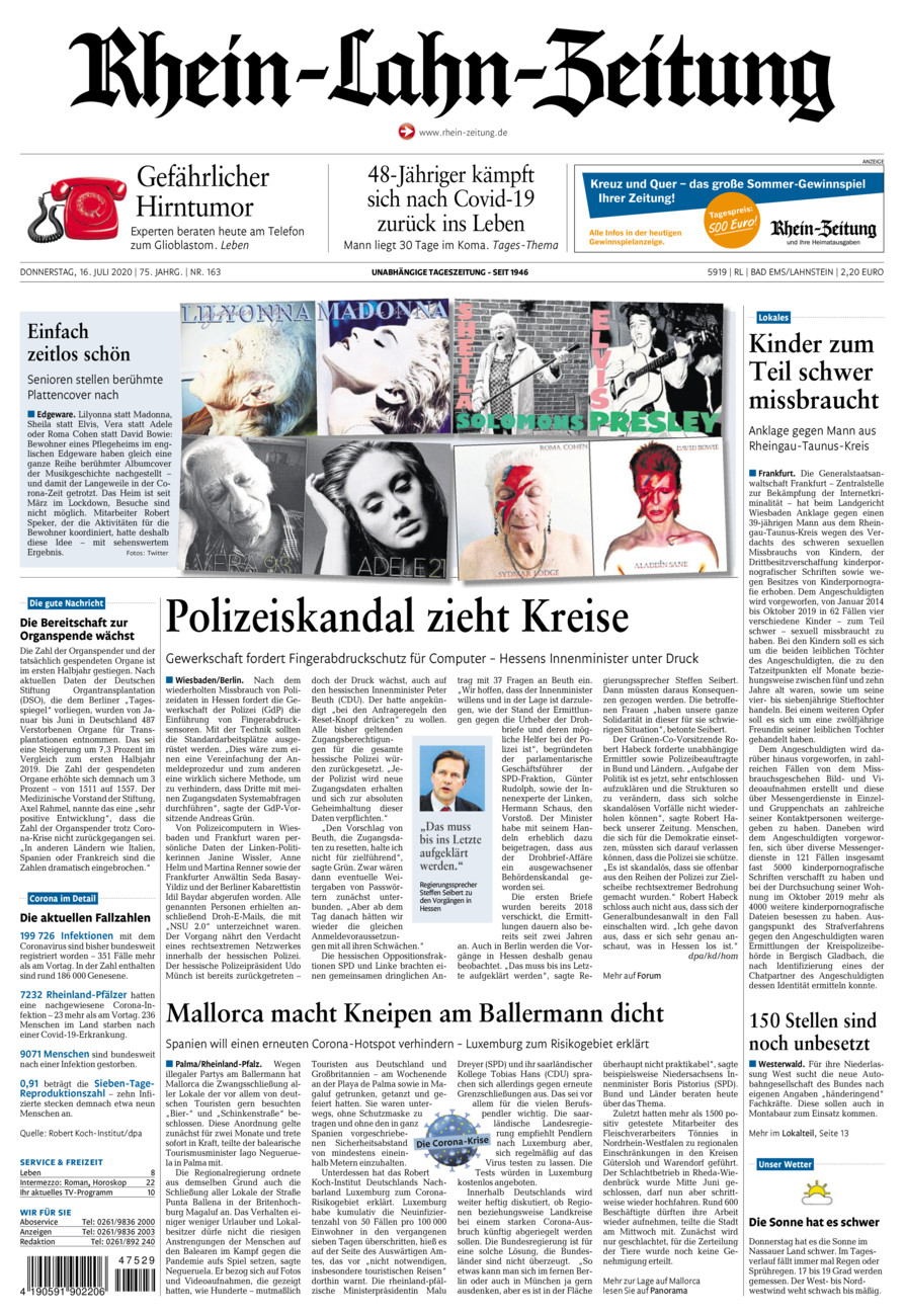 Rhein-Lahn-Zeitung vom Donnerstag, 16.07.2020