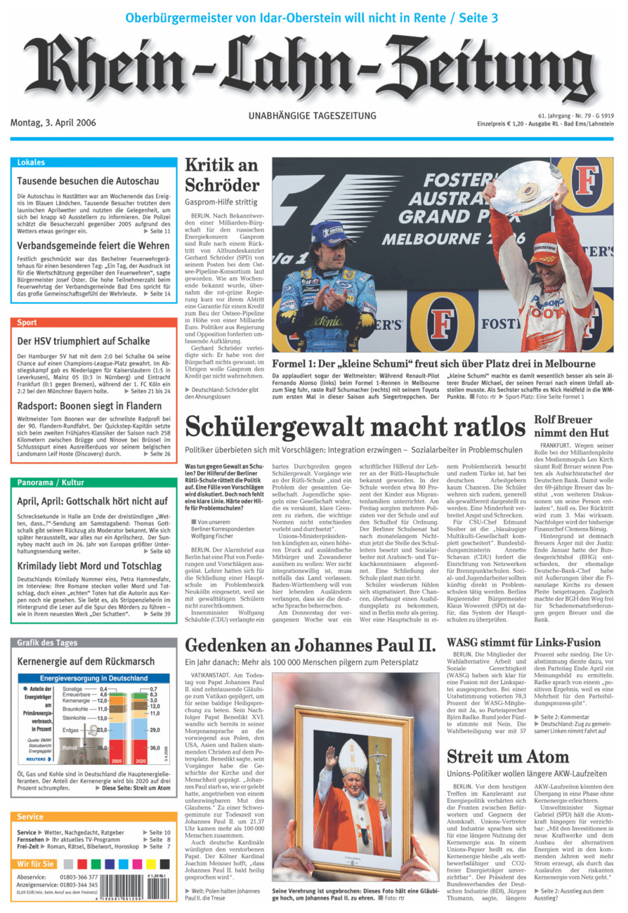 Rhein-Lahn-Zeitung vom Montag, 03.04.2006
