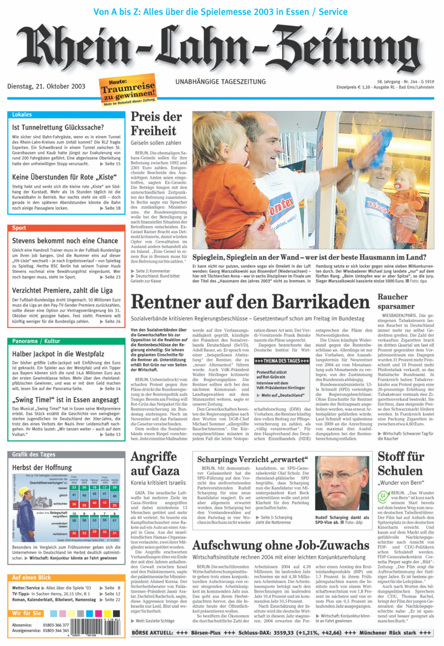 Rhein-Lahn-Zeitung vom Dienstag, 21.10.2003