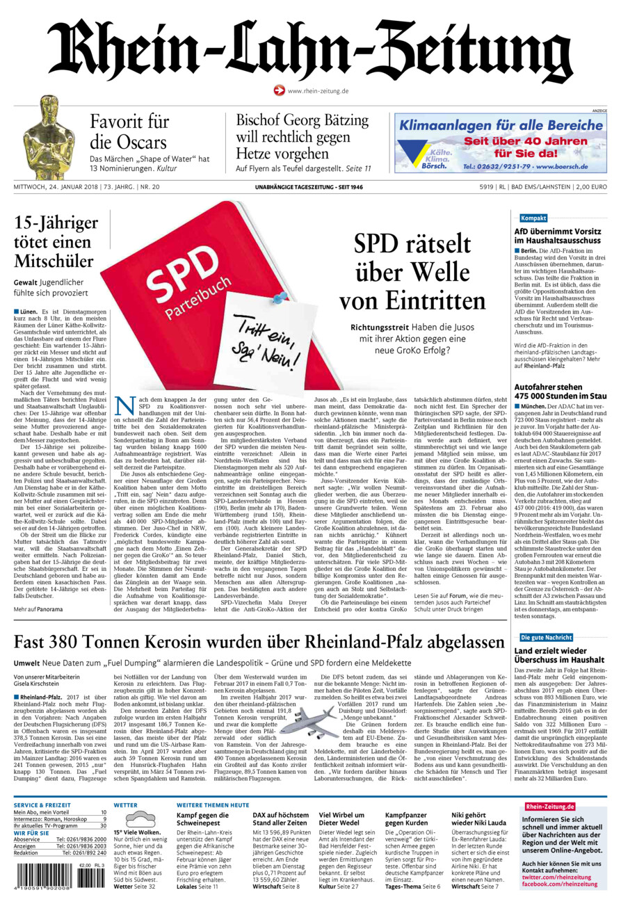 Rhein-Lahn-Zeitung vom Mittwoch, 24.01.2018