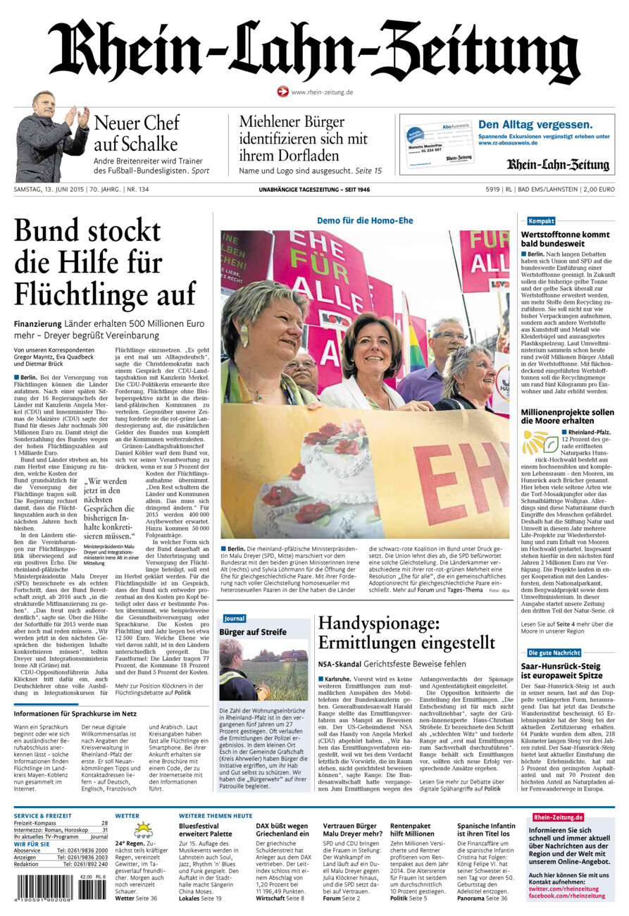 Rhein-Lahn-Zeitung vom Samstag, 13.06.2015