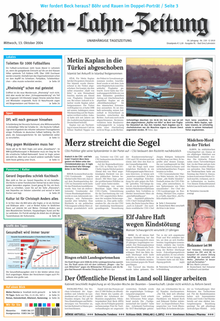Rhein-Lahn-Zeitung vom Mittwoch, 13.10.2004