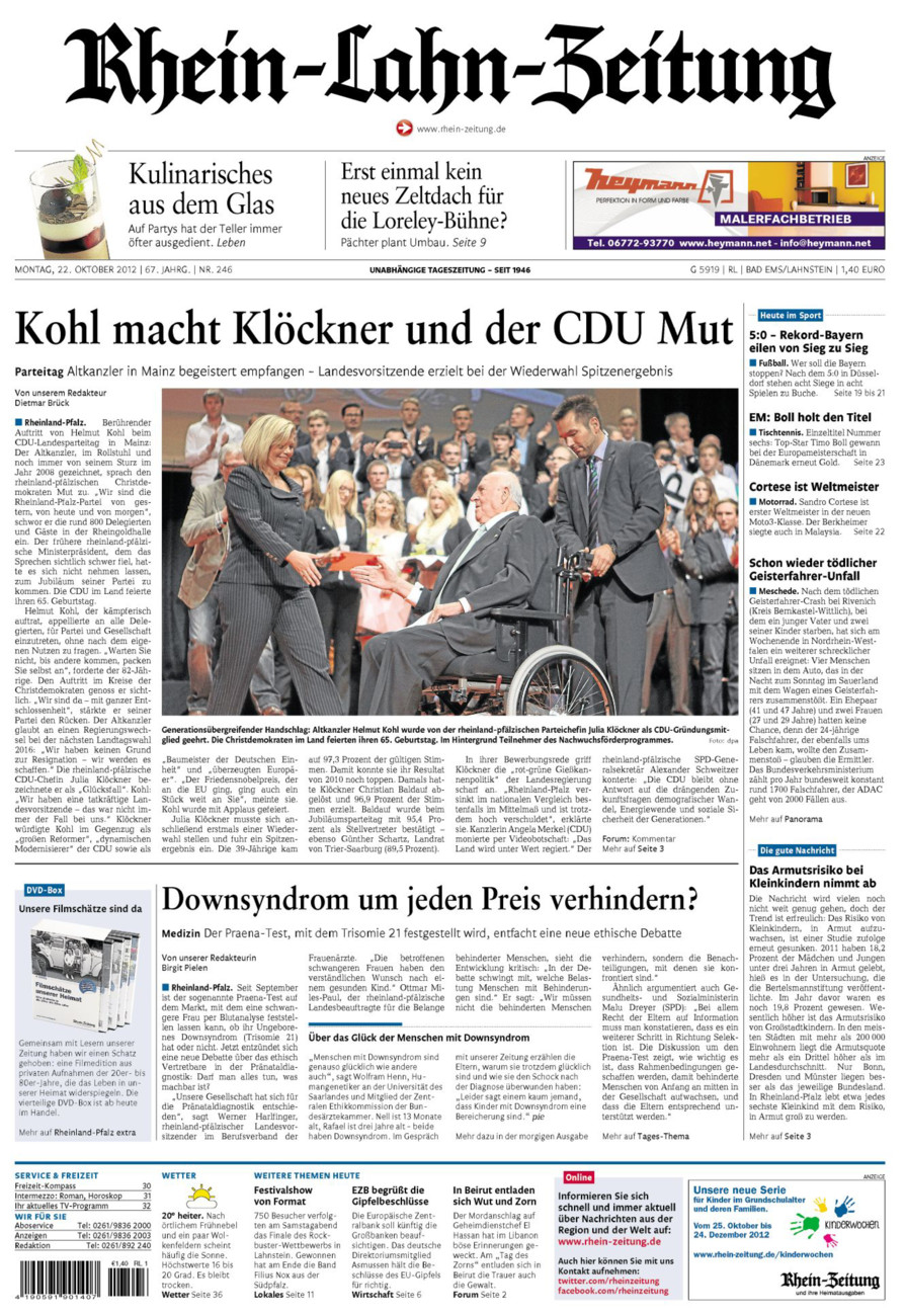 Rhein-Lahn-Zeitung vom Montag, 22.10.2012