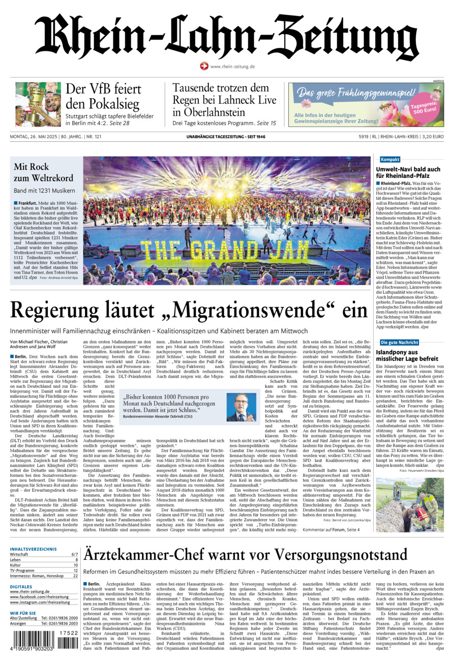 Rhein-Lahn-Zeitung vom Montag, 26.05.2025