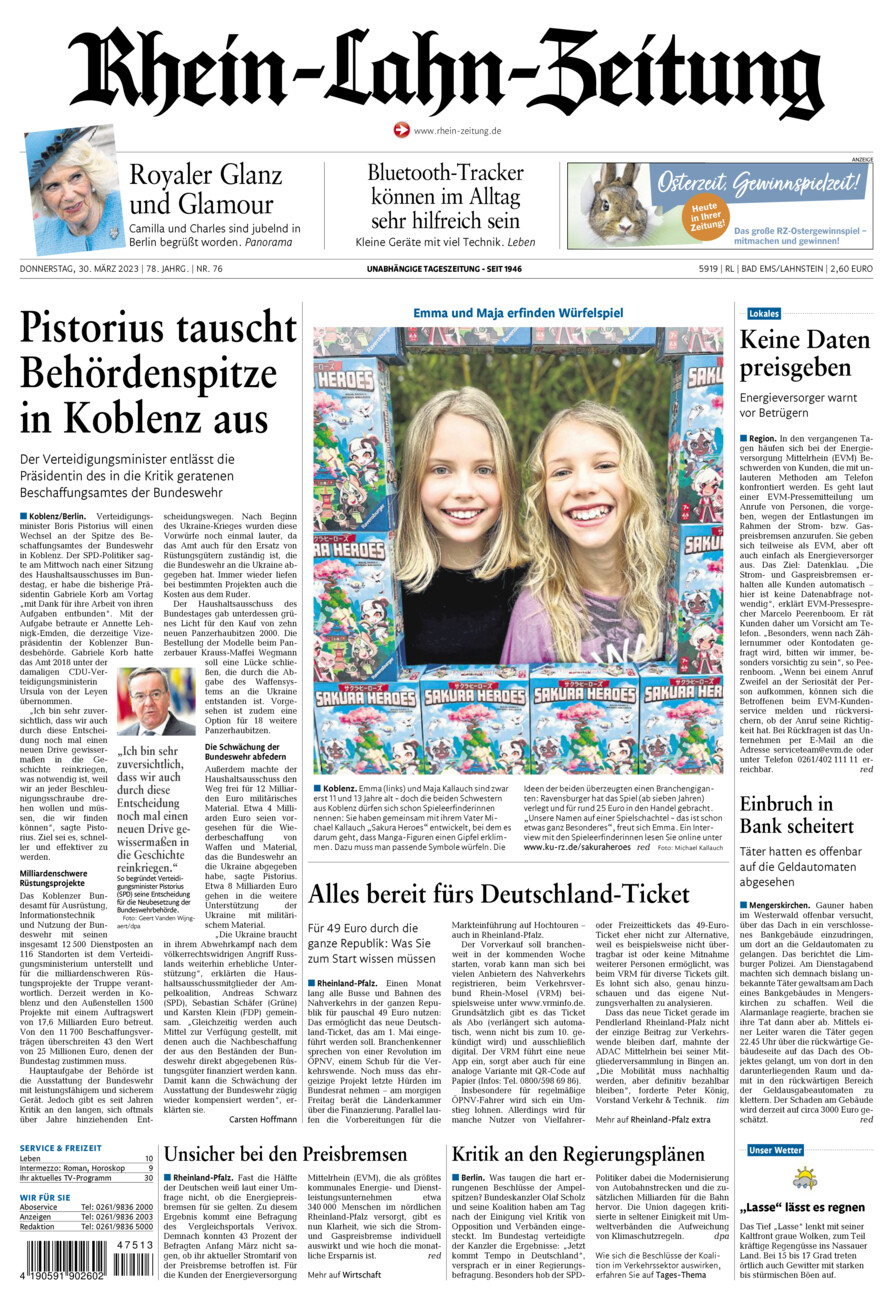 Rhein-Lahn-Zeitung vom Donnerstag, 30.03.2023